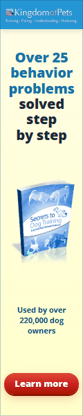 Over 25 behavior problems solved step by step. Used by over 220,000 dog owners. Shown with the Secrets to Dog Training eBook cover.